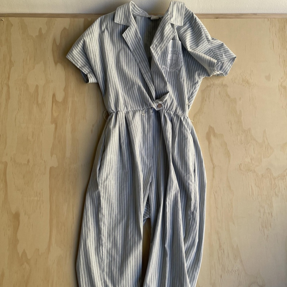 Striped Short-Sleeve Jumpsuit in Light Blue